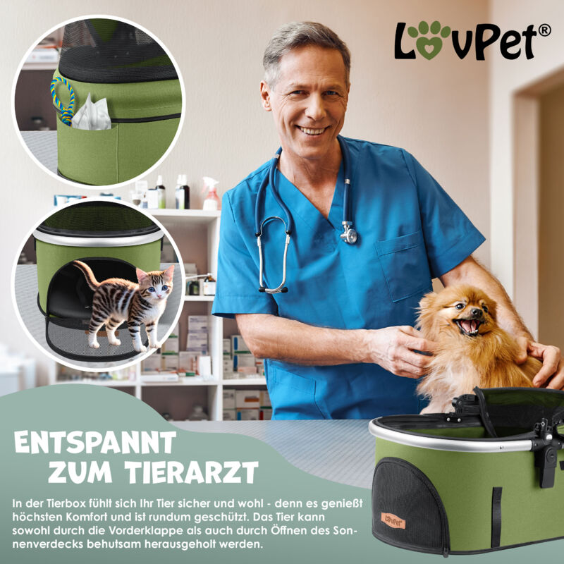 LOVPET Passeggino Per Cani 3 In 1 - Trasportino, Box E Passeggino Pieghevole Con Ruote 360° - Per Cani Piccoli E Gatti - Foto 3