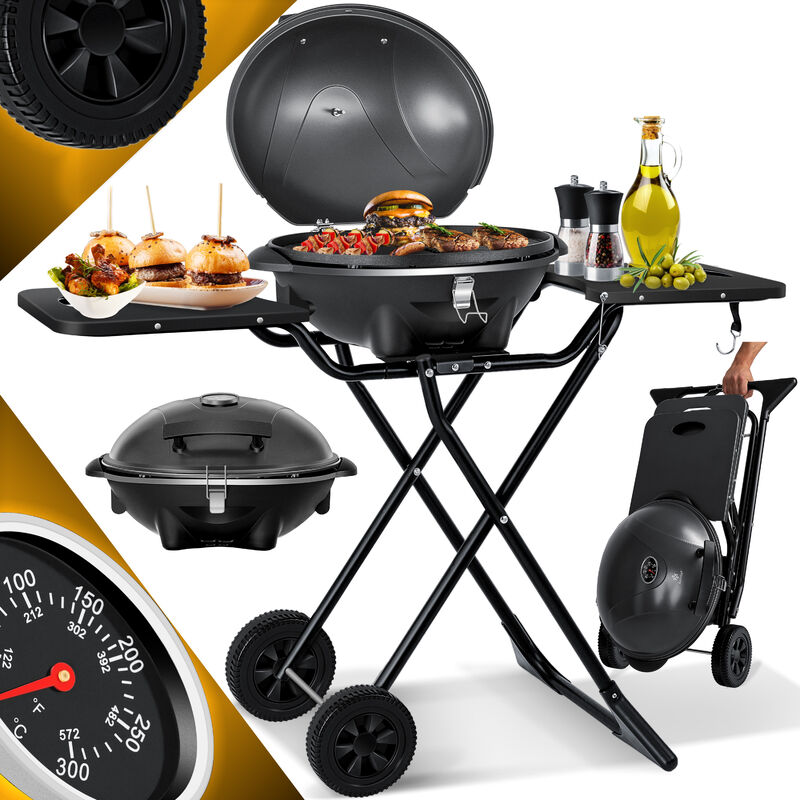 KESSER® Barbecue elettrico 2in1 Barbecue da tavolo - barbecue con coperchio  e piedistallo 2400 Watt max pieghevole termometro rivestimento antiaderente  piastra della griglia ripiani di appoggio