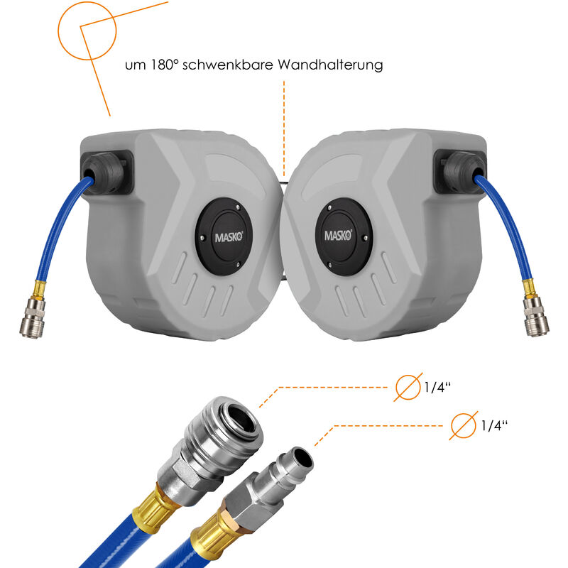 MASKO® Avvolgitore per tubo ad aria compressa automatico Attacco 1/4 -  Avvolgitubo Portatubo a muro Avvolgitore per tubo Avvolgitore per tubo ad  aria