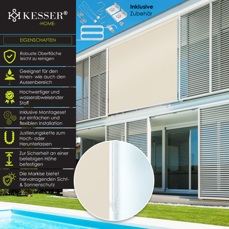 Tenda Avvolgibile Verticale Per Balcone - Protezione Privacy E Sole, Impermeabile Beige 140x240 Cm