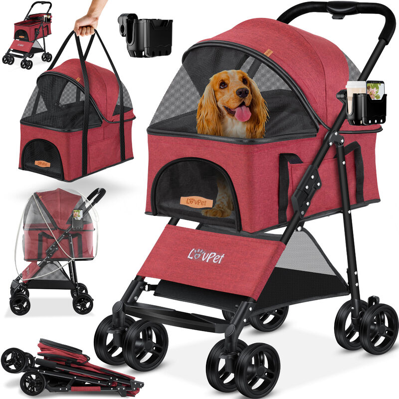 LOVPET® Passeggino per cani 2in1 - box per trasporto cani - borsa da  trasporto per cani pieghevole fino a 20 kg - carrello per animali con  finestre a rete e parapioggia 