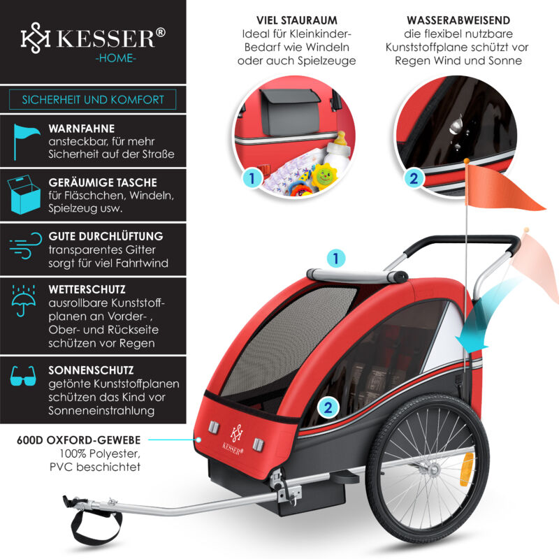 Rimorchio Bici 2 In 1 KESSER Sport-RX Per Bambini - Funzione Jogging E Passeggino - Foto 8