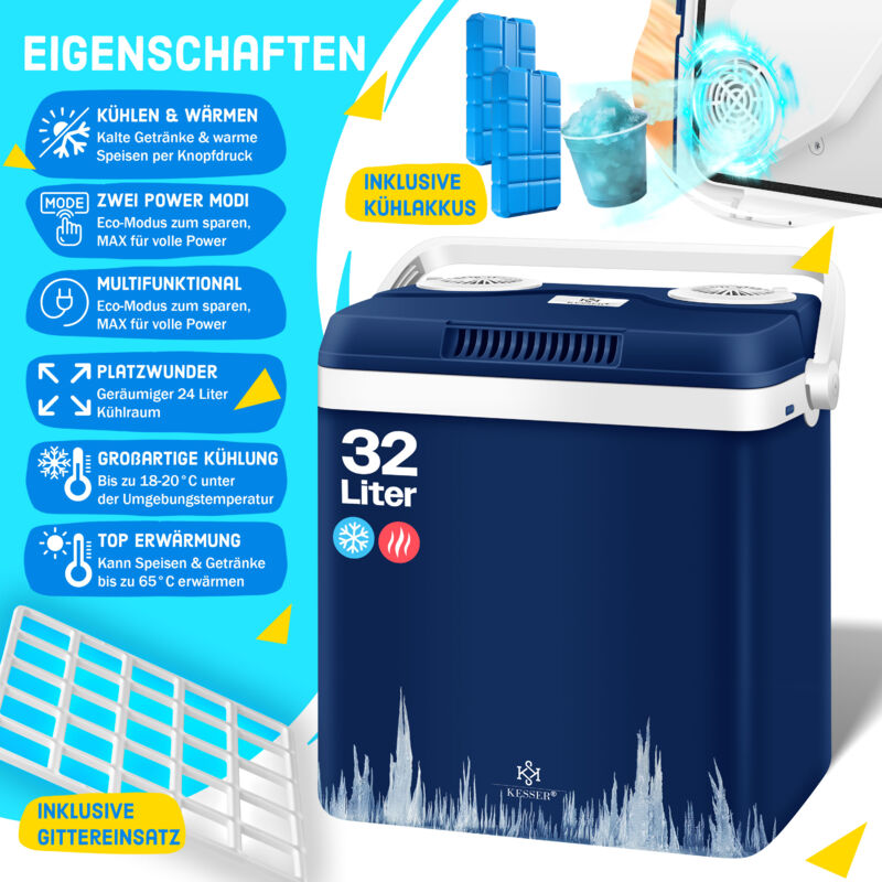 KESSER® 32 L frigo box 12V, presa 230V, minifrigo, box di riscaldamento  termoelettrico 32 Liter Navyblau (de)