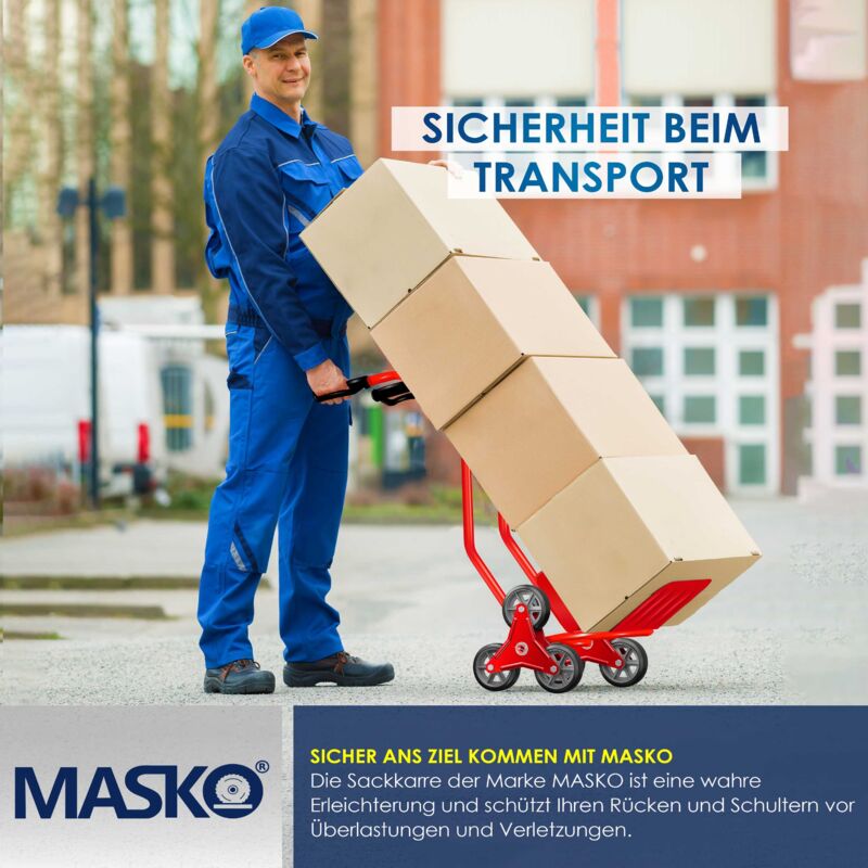 Carrello Montascale MASKO 200 Kg - Trasporto Sacchi E Pacchi, Ruote A Stella, Rosso - Foto 9