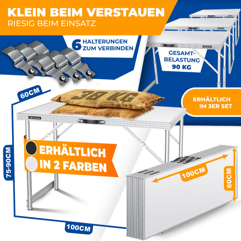 Set 3 Tavoli Pieghevoli Da Esterno BAKAJI - Regolabili In Altezza, 100x60cm, Portata 30kg