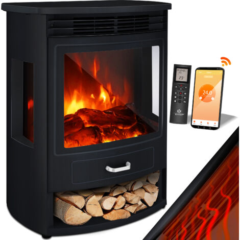 KESSER® Prio Camino elettrico con ventola riscaldatore telecomando WiFi App 950/1900 W Camino elettrico a LED effetto fiamma Camino elettrico Nero / Grande
