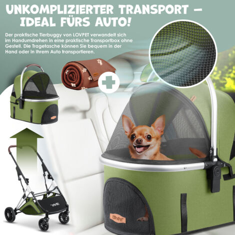 Passeggino Per Cani 3 In 1 WOTAT - Pieghevole, 4 Ruote, Con Navicella Rimovibile, Cuscino E Tenda