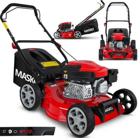 MASKO® 3in1 Tosaerba a benzina con maniglia di trasporto anteriore, indicatore di livello dell'olio, altezza di taglio regolabile su 7 livelli, larghezza di taglio 42 cm