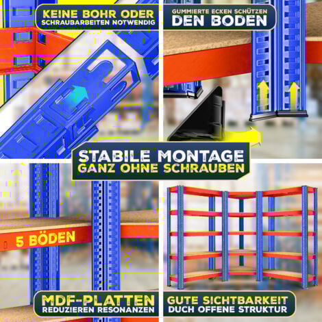 Scaffali Magazzino 2 Pezzi - 160x80x40cm, 4 Ripiani | Senza Bulloni, Carico 700kg - Foto 3