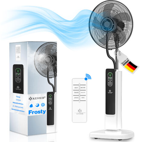 KESSER® Ventilatore a piantana Frosty con acqua Raffreddamento ad ultrasuoni con nebulizzazione ad acqua incluso telecomando Funzione timer Umidificatore silenzioso Bianco / Nero