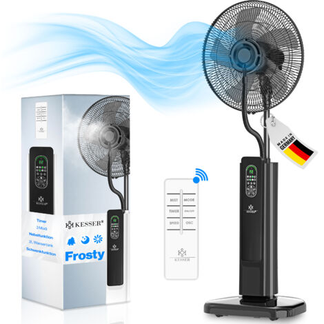 KESSER® Ventilatore da piedistallo Frosty con acqua Nebulizzazione ultrasonica Raffreddamento ad acqua  incl. telecomando Funzione timer  Umidificatore silenzioso  Nero