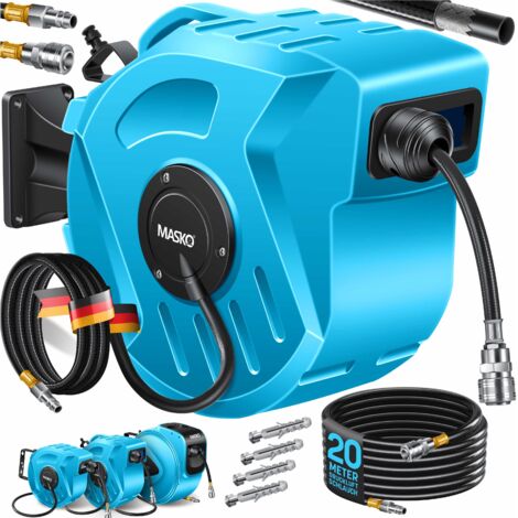 MASKO® Avvolgitubo automatico per aria compressa con attacco da 1/4 - Avvolgitubo a parete Portagomma Avvolgitubo per aria compressa Blu / 20m