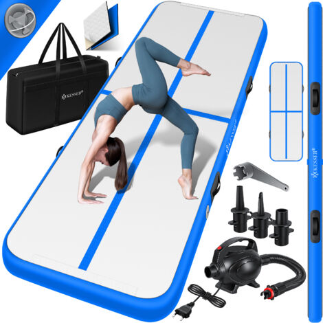 KESSER® Gym mat Tappetino gonfiabile Airtrack Tappetino da ginnastica 3/4/5/6m  incl. borsa per il trasporto e pompa d'aria elettrica  Tappetino da yoga  Tappetini da tumbling  Blu / 300 x 100 x 10 cm