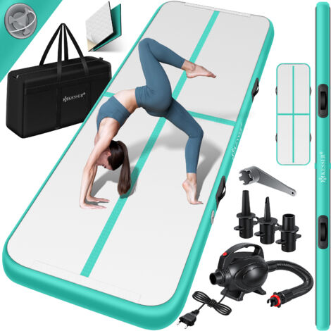 KESSER® Tappeto da ginnastica gonfiabile airtrack fitness mat 3/4/5/6m  incl. borsa per il trasporto e pompa d'aria elettrica  yoga mat  tumbling mat  300 x 100 x 10 cm / verde menta