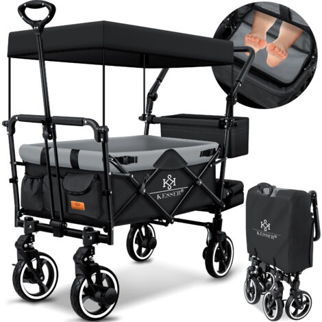 KESSER® Carrello pieghevole GTS-9100 con tetto Carrello pieghevole con 2 cinghie a 3 punti e pneumatici in gomma piena a 360° Nero/grigio