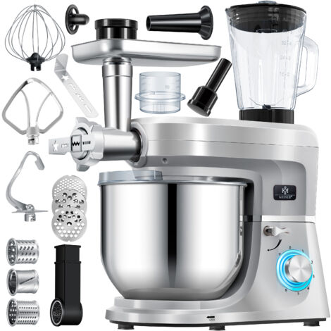 KESSER® 3 in 1 Robot da cucina universale K-KM 3000 con tritatutto Miscelatore multifunzionale Ciotola da 5,5 l con 3 strumenti di miscelazione Argento