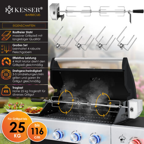 Set Spiedo Girevole Per Barbecue In Acciaio Inox | 107 Cm | Griglia 60x40 Cm | Motore 220V | Fino A 18 Kg