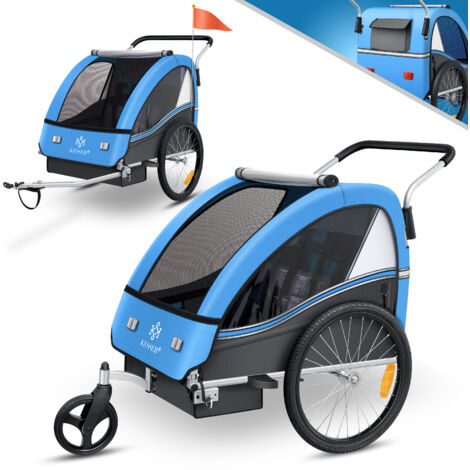 KESSER® rimorchio per bambini rimorchio per bicicletta Sport-RX 2 in 1 funzione jogger rimorchio per bambini + cintura di sicurezza a 5 punti 360° ruota anteriore jogger buggy blu