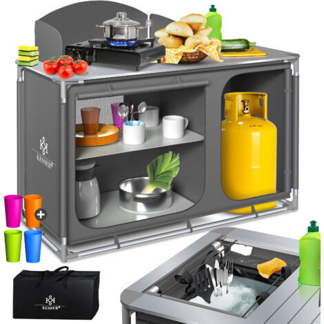 KESSER® Mobiletto da campeggio Cucina da campeggio con telaio in alluminio incl. borsa di trasporto Mobiletto da cucina per campeggio Mobili da campeggio per esterni Tipo F4 (Grigio)