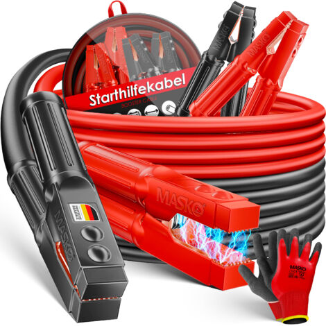 MASKO® Cavo jumper per motori a benzina e diesel  6/12/24 volt. Cavo di avviamento per auto e moto in rame, inclusi guanti e borsa per il trasporto  6m / 3000amp