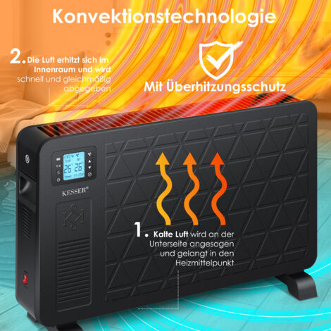 Güde Riscaldatore a convezione GKH 1200 Mica (potenza di riscaldamento 1200 W, 2 livelli di riscaldamento (600/1200 W), termostato continuo, calore silenzioso veloce grazie all'elemento riscaldante
