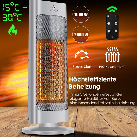 KESSER®Termoventilatore con telecomando risparmio energetico silenzioso  2000W Riscaldatore radiante in ceramica 15-30°