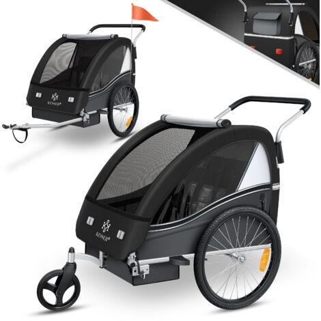 KESSER® rimorchio per bambini rimorchio per bicicletta Sport-RX 2 in 1 funzione jogger rimorchio per bambini + cintura di sicurezza a 5 punti 360° ruota anteriore jogger buggy  nero