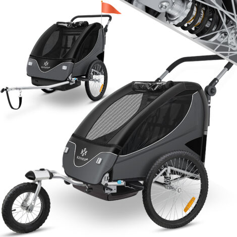 KESSER® rimorchio per bambini rimorchio per biciclette girevole a 360° con sospensione 2in1 funzione jogger rimorchio per bambini + imbracatura a 5 punti rimorchio per biciclette jogger nero / antrac