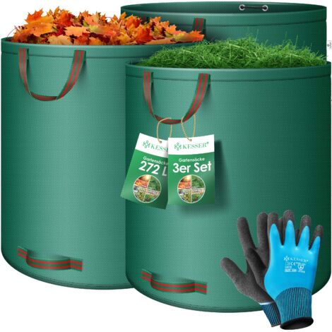 2 Sacchi Da Giardino Professionali Riutilizzabili Con Guanti – 120L E 272L, Robusti Sacchi Per Rifiuti, Foglie E Detriti - 2