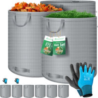 KESSER® Set di sacchi da giardino Sacco per foglie e rifiuti da giardino incl. guanti - Autoportante a 4 maniglie Robusto e pieghevole - Sacchi per foglie Sacchi per prato da taglio Grigio / 6x 272 l