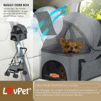 LOVPET Passeggino Per Cani 3 In 1 - Trasportino, Box E Passeggino Pieghevole Con Ruote 360° - Per Cani Piccoli E Gatti - Foto 2