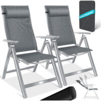 KESSER® Sedia da giardino con braccioli Sedia pieghevole in alluminio con cuscino regolabile in 7 posizioni Traspirante Grigio Chiaro, 2 pezzi
