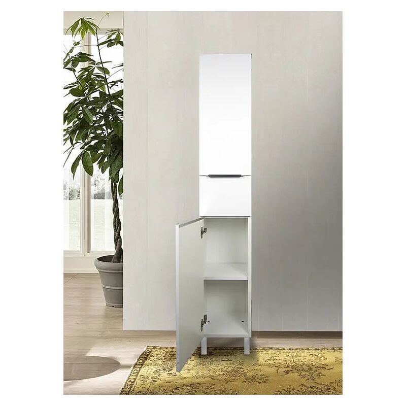 Colonna bagno a terra bianco lucido cm 30x190 con ante e cassetti