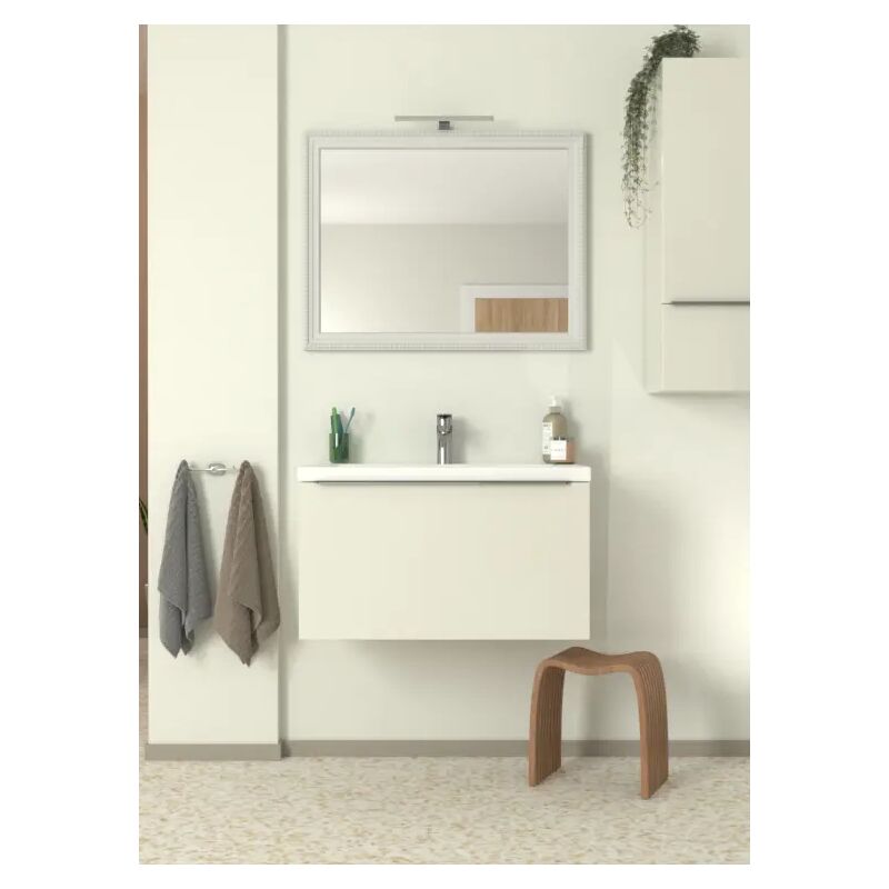 Mobile bagno GENOVA 60 cm bianco lucido, lavabo ceramica, 1 cassettone