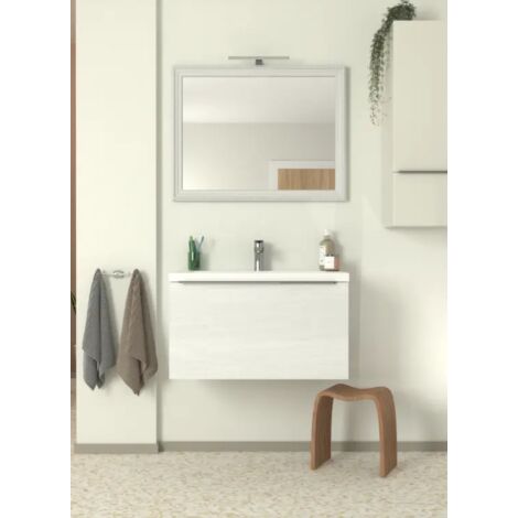 Mobile bagno moderno da 90 cm, bianco frassinato