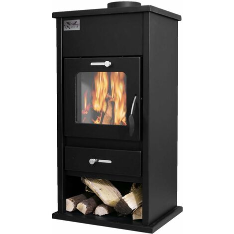 Decor Space Holzofen Ares 15,3 KW – 91 Cm Hoch, Schwarz Lackierter Stahlofen, Mit Backfach & Großer Brennkammer