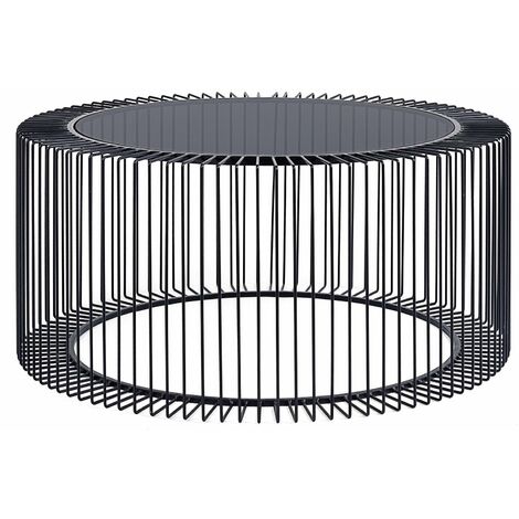 Moderner Couchtisch "Kieran" aus klarem Glas und Metalldekoration -Ø 80 cm (1/5)