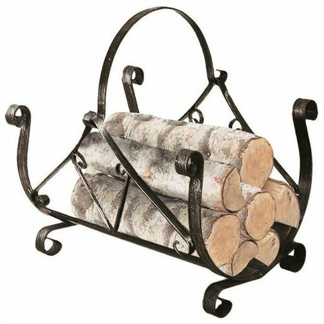 Holzständer aus pulverbeschichtetem Schmiedeeisen mit Griff für Ofen und Kamin 40 x 39 cm