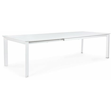 Ausziehbarer Tisch "Konnor" aus Aluminium-Teleskop-200-300x110 für Garten und Veranda -Weiss