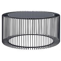 Moderner Couchtisch "Kieran" aus klarem Glas und Metalldekoration -Ø 80 cm