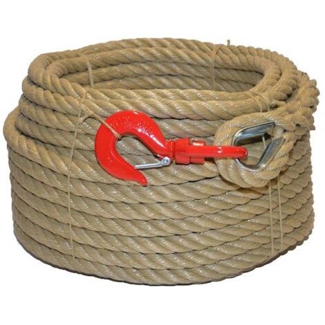 Corderies Tournonaises – Corde à poulie polypropylène 20m – Boucle épissurée cossée – Crochet à émerillon – Résistance à la rupture 1500Kgf (1/2)