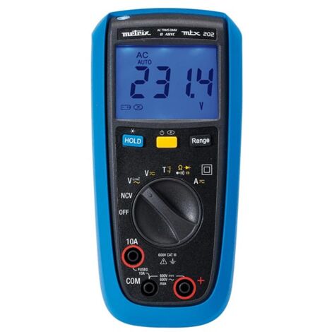Metrix – Multimètre numérique TRMS IP54 CAT III 600V – Mesures AC/DC jusqu'à 10A – Affichage LCD éclairé – Thermocouple K inclus