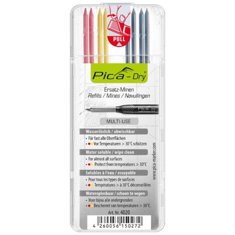 Mine de rechange Pica Dry rouge, jaune, graphite étui de 10 Pica