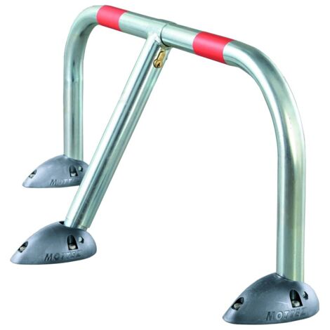 Mottez – Barrière de parking rabattable en résine haute résistance – Dimensions 94x73x6 cm – Finition zinguée antirouille – 3 embases design fluo rouges
