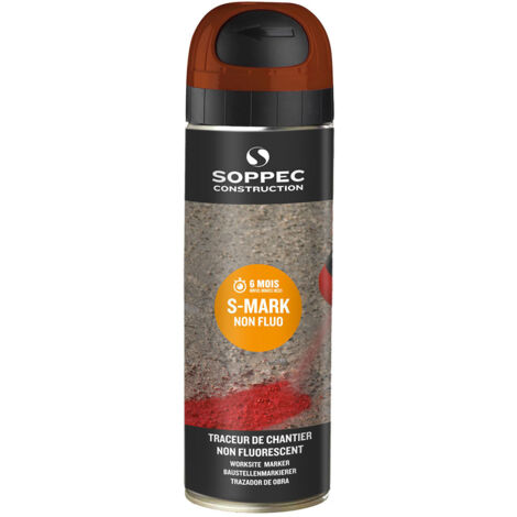 Soppec – Bombe de peinture traceur S-Mark 141909 – 500 ml – Couleur marron non fluo – Marquage durable jusqu'à 6 mois - 141909o