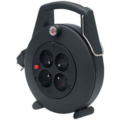Brennenstuhl – Enrouleur électrique 4 prises 5m H05VV-F 3G1,0 – Câble noir pour usage domestique et professionnel – Sécurisé et pratique