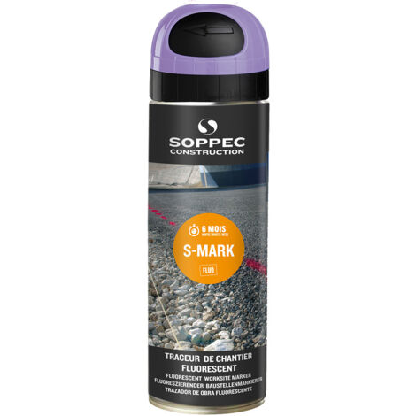 Soppec – Traceur de chantier violet fluo – Marquage durable jusqu'à 6 mois – 500 ml – Pour béton, bitume, gravier, herbe