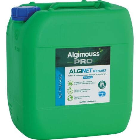 Algimouss – Nettoyant toiture antimousse 15 L – Élimine lichens et salissures – Biodégradable – Appliquer avec pulvérisateur – 84002