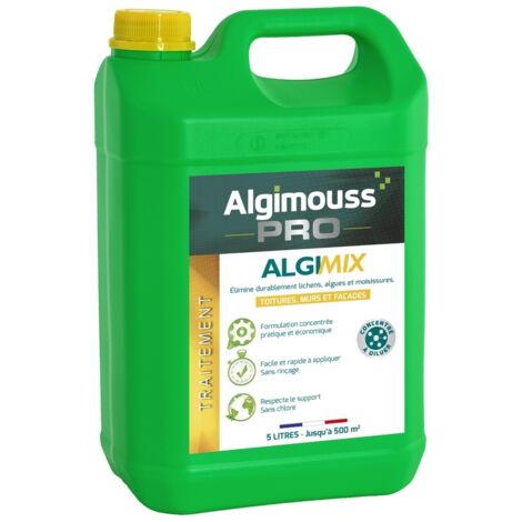 Traitement toiture et façade concentré Algimix 5L – Antimousse pour toits, murs et sols – Élimine mousses et lichens durablement – Algipro