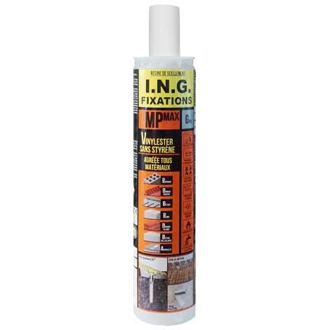 Ing Fixations – Résine scellement chimique vinylester 410ml – Pour béton, pierre et parpaing – Agréée zone confinée – Sans styrène et sans odeur - GRIS 410 ML ING